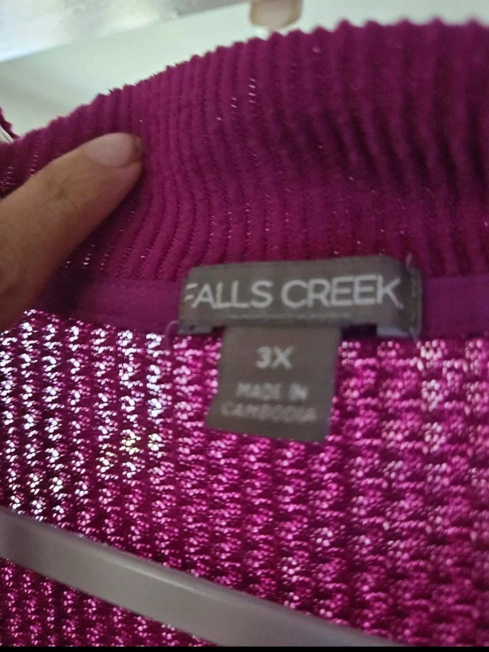 Falls Creek Hot Pink V-Neck Waffle Knit Women's Sweater